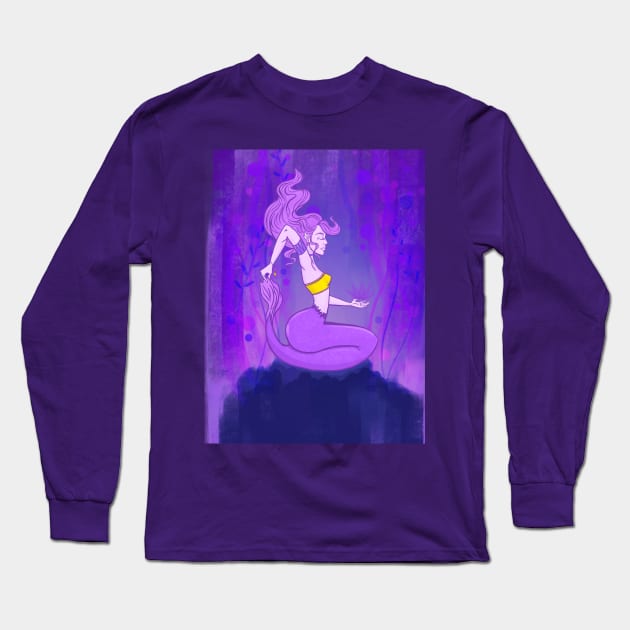Purple Mermaid Yoga Calm Peace Long Sleeve T-Shirt by Vikki.Look